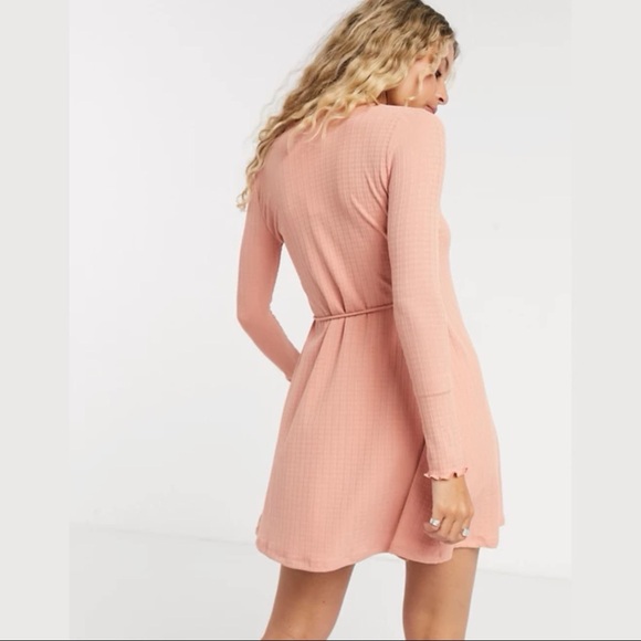 Topshop Long Sleeve Seersucker Wrap Mini Dress - Picture 5 of 11